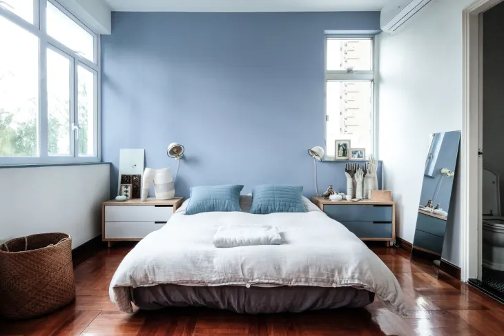 اتاق خوابی آرام، رنگ آبی پاستلی