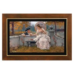 تابلو چوبی کلاسیک مدل An Amorous Conversation کد FWB-120X80-R5